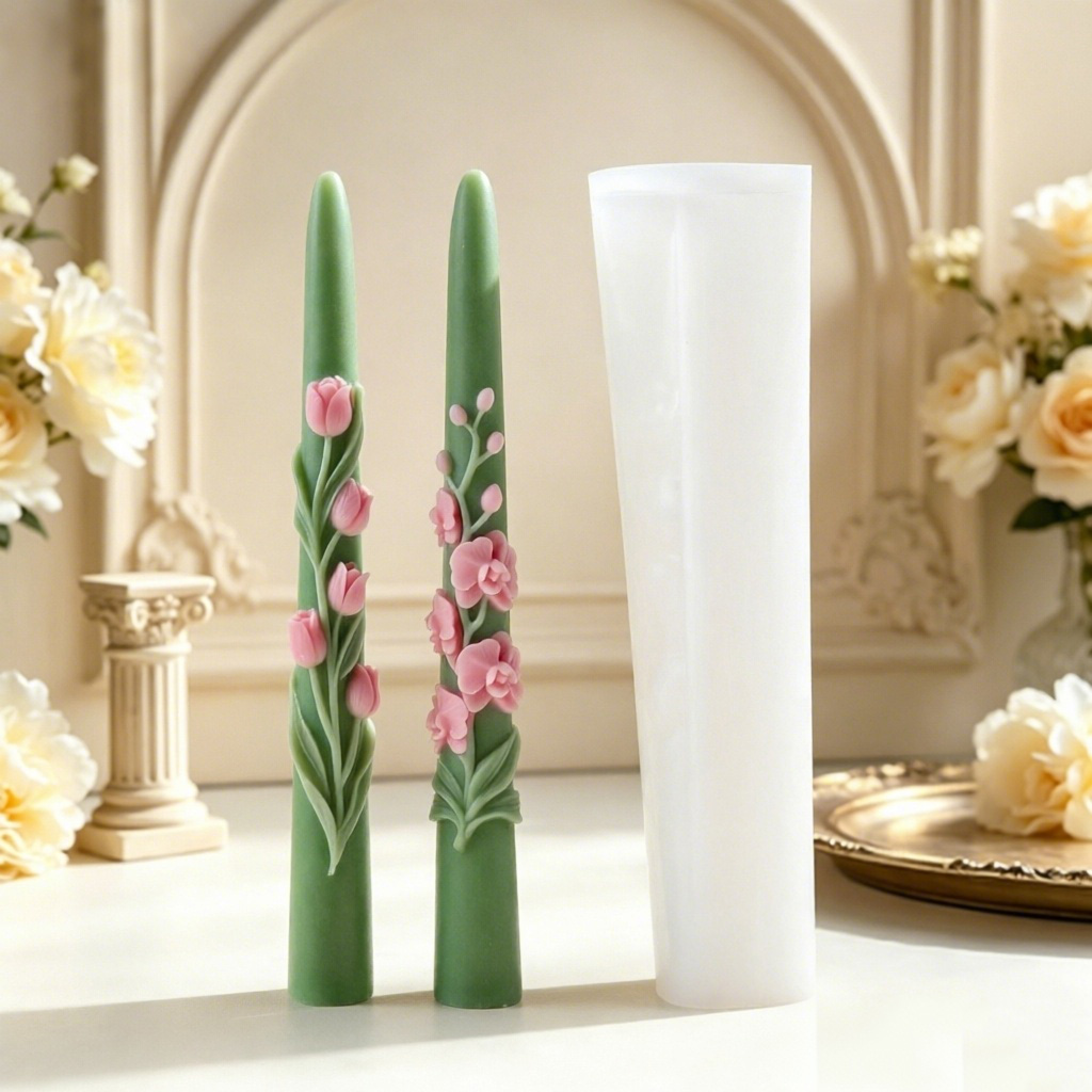 Candle Supplies Tins - Lange Stabkerzen-Silikonform mit 3D-Prägung für Tulpen