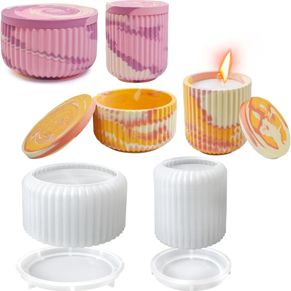 Candle Vessel Supplies - Silikonform für gestreifte runde Betonkerzengläser mit